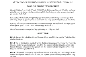 Quyết định 723/QĐ-TCT giao chỉ tiêu triển khai dịch vụ Nộp thuế điện tử năm 2015