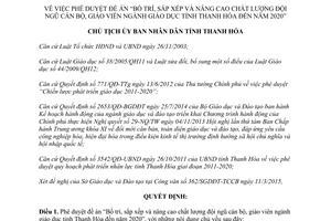 Quyết định 1378/QĐ-UBND 2015 Bố trí sắp xếp nâng cao chất lượng cán bộ giáo viên Thanh Hóa đến 2020