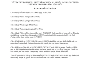 Quyết định 16/2015/QĐ-UBND vị trí chức năng nhiệm vụ quyền hạn cơ cấu tổ chức Thanh tra Vĩnh Phúc