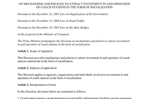 Decision No. 12/2015/QD-TTg attract investment in operation of coach stations in the form of socialization