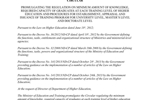 Circular No. 07/2015/TT-BGDDT training program for university level master’s level and doctorate level