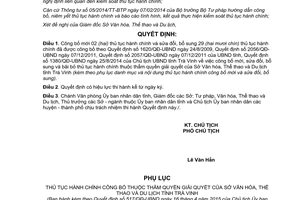 Quyết định 517/QĐ-UBND 2015 công bố mới thủ tục hành chính thẩm quyền giải quyết của Sở văn hóa Trà Vinh