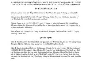 Quyết định 21/2015/QĐ-UBND chế độ nhuận bút thù lao Cổng thông tin điện tử bảng quang báo Tây Ninh