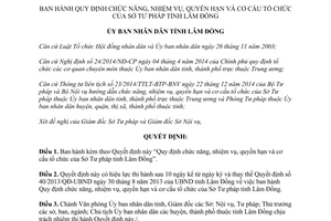 Quyết định 34/2015/QĐ-UBND chức năng nhiệm vụ quyền hạn cơ cấu tổ chức Sở Tư pháp Lâm Đồng