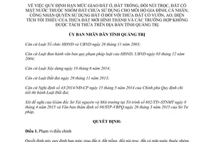 Quyết định 05/2015/QĐ-UBND hạn mức giao đất ở đất trống đồi núi trọc Quảng Trị