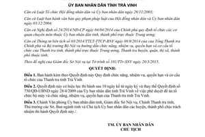 Quyết định 07/2015/QĐ-UBND chức năng nhiệm vụ quyền hạn cơ cấu tổ chức Thanh tra Trà Vinh