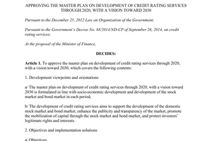 Decision No. 507/QD-TTg 2015 approving the master plan on development of credit rating services