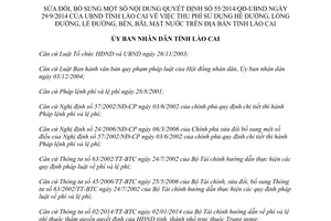 Quyết định 16/2015/QĐ-UBND sửa đổi 55/2014/QĐ-UBND thu phí sử dụng hè lòng lề đường Lào Cai