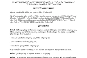 Quyết định 513/QĐ-TTg 2015 hỗ trợ giống cây trồng cho Lào Cai Hòa Bình Tuyên Quang