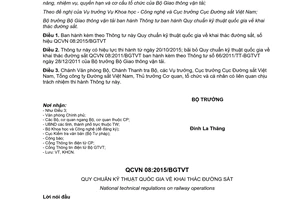 Thông tư 12/2015/TT-BGTVT quy chuẩn kỹ thuật quốc gia về khai thác đường sắt
