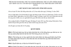 Quyết định 950/QĐ-UBND 2015 danh mục thủ tục hành chính đặc thù liên thông Tiền Giang