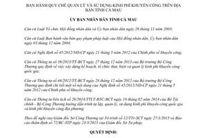 Quyết định 09/2015/QĐ-UBND Quy chế quản lý và sử dụng kinh phí khuyến công Cà Mau