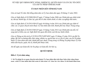 Quyết định 08/2015/QĐ-UBND chức năng nhiệm vụ quyền hạn cơ cấu tổ chức Sở Tư pháp Hà Nam