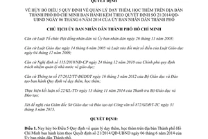 Quyết định 1844/QĐ-UBND 2015 hủy bỏ Quy định quản lý dạy học thêm Hồ Chí Minh