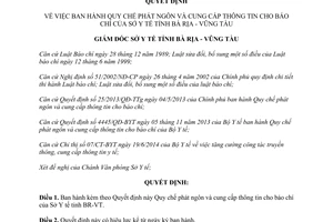 Quyết định 177/QĐ-SYT quy chế phát ngôn cung cấp thông tin cho báo chí Sở Y tế Bà Rịa Vũng Tàu 2015