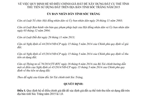 Quyết định 17/2015/QĐ-UBND hệ số điều chỉnh giá đất tính thu tiền sử dụng đất Sóc Trăng