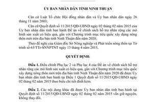 Quyết định 22/2015/QĐ-UBND nhân rộng sản xuất hiệu quả xây dựng nông thôn mới 2020 Ninh Thuận