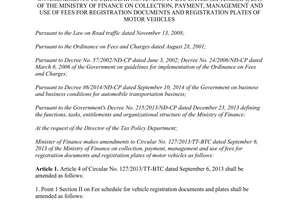 Circular No. 53/2015/TT-BTC amendments Circular No. 127/2013/TT-BTC
