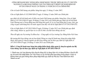 Thông tư 13/2015/TT-BGTVT danh mục hàng hóa nhập khẩu thuộc diện quản lý của Bộ Giao thông vận tải