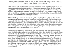 Chỉ thị 06/CT-TTg tăng cường chỉ đạo điều hành nhiệm vụ tài chính ngân sách nhà nước 2015