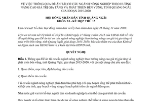 Nghị quyết 01/2015/NQ-HĐND Đề án tái cơ cấu nông nghiệp phát triển bền vững 2015 2020 Quảng Ngãi
