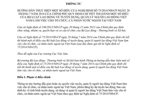 Thông tư 16/2015/TT-BLĐTBXH hướng dẫn 75/2014/NĐ-CP người lao động Việt Nam làm việc