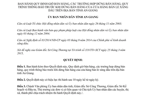 Quyết định 11/2015/QĐ-UBND giờ bán hàng dừng bán hàng thông báo trước cửa hàng bán lẻ xăng dầu An Giang