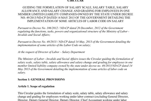 Circular No. 17/2015/TT-BLDTBXH formulation salary grading employees limited Liability companies
