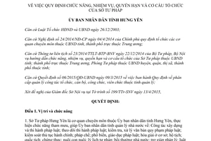 Quyết định 870/QĐ-UBND chức năng nhiệm vụ quyền hạn cơ cấu tổ chức Sở Tư pháp tỉnh Hưng Yên