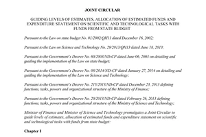 Joint Circular 55/2015/TTLT-BTC-BKHCN estimates allocation funds expenditure statement scientific tasks