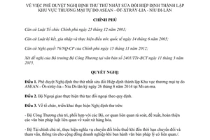 Nghị quyết 28/NQ-CP 2015 Nghị định thư thứ nhất sửa đổi Hiệp định thành lập ASEAN - Ôt-xtrây-lia - Niu Di-lân