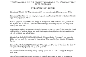 Quyết định 01/2015/QĐ-UBND Quy chế tổ chức hoạt động Đội quản lý trật tự đô thị Quận 11 Hồ Chí Minh