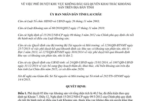 Quyết định 375/QĐ-UBND 2015 khu vực không đấu giá quyền khai thác khoáng sản Lai Châu