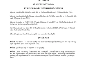 Quyết định 1918/QĐ-UBND 2015 bãi bỏ văn bản Thành phố Hồ Chí Minh