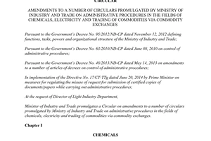Circular06/2015/TT-BCT amendments circulars administrative procedures chemicals via commodity exchanges