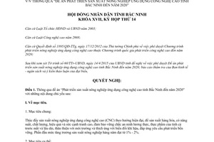 Nghị quyết 176/2015/NQ-HĐND17 Phát triển sản xuất nông nghiệp ứng dụng công nghệ cao 2020 Bắc Ninh