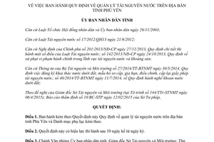 Quyết định 13/2015/QĐ-UBND quản lý tài nguyên nước Phú Yên