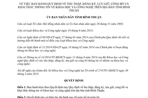 Quyết định 15/2015/QĐ-UBND thu thập đăng ký lưu giữ công bố khai thác thông tin Bình Thuận