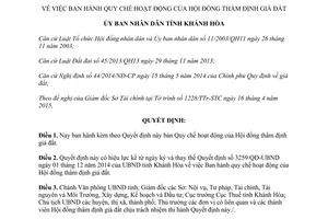 Quyết định 1033/QĐ-UBND 2015 Quy chế hoạt động Hội đồng thẩm định giá đất Khánh Hòa