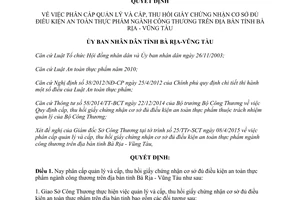 Quyết định 862/QĐ-UBND 2015 giấy chứng nhận cơ sở đủ điều kiện an toàn thực phẩm Bà Rịa Vũng Tàu