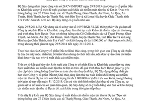 Công văn 905/BXD-VLXD 2015 gia hạn xuất khẩu cát nhiễm mặn