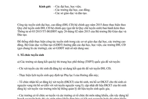 Công văn 2015/BGDĐT-KTKĐCLGD tổ chức công tác tuyển sinh Đại học Cao đẳng hệ chính quy 2015