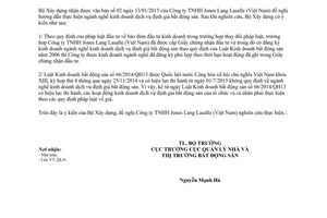 Công văn 13/BXD-QLN 2015 hướng dẫn thực hiện ngành nghề kinh doanh dịch vụ định giá bất động sản