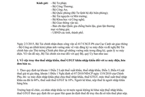 Công văn 4342/BTC-TCHQ 2015 thuế nhập khẩu giá trị gia tăng lệ phí trước bạ khi đăng ký xe máy điện