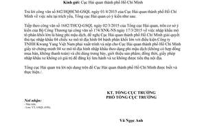 Công văn 3301/TCHQ-GSQL 2015 nhập khẩu 04 xe mô tô địa hình 04 bánh phân khối lớn