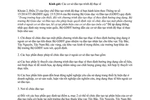 Công văn 1761/BGDĐT-GDĐH hướng dẫn Khoản 2 Điều 23 quy chế đào tạo trình độ thạc sĩ 2015