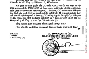 Công văn 3364/TCHQ-GSQL 2015 thông báo kết quả xác minh tính hợp lệ C/O mẫu AANZ