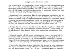 Công văn 3825/BCT-BGMN 2015 xuất khẩu qua Bản Quẩn xã Bản Phiệt huyện Bảo Thắng Lào Cai