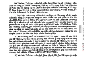 Công văn 1513/BVHTTDL-KHTC 2015 xuất khẩu hàng hóa chuyên ngành văn hóa
