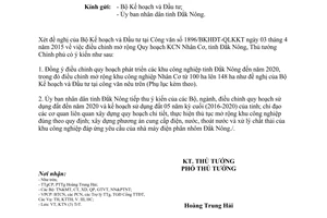 Công văn 565/TTg-KTN 2015 điều chỉnh quy hoạch phát triển khu công nghiệp Đắk Nông đến 2020